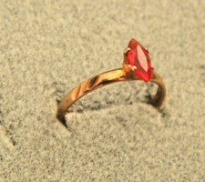 Girl Rose Pink Gold Plated Marquise Solitaire Ring Red CZ Size 7 July Birthstone