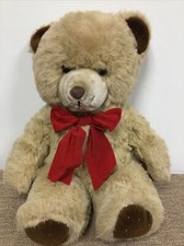 America Wego Vintage Teddy Bear Brown 16" Stuffed Toy Korea 1968 Red Bow