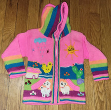 Child's Arpillera Handmade Peruvian Sweater - Pink - 3-4 years