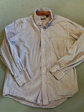 IZOD Shirt Men's Large Blue/Red Plaid Button up Pocket Long Sleeve