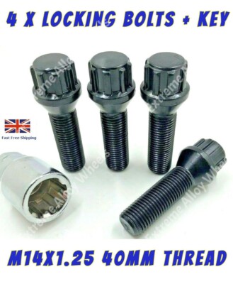 M14X1.25 BLACK BIMECC ALLOY WHEEL LOCKING BOLTS 40mm THREAD FITS BMW 1 SEE LIST