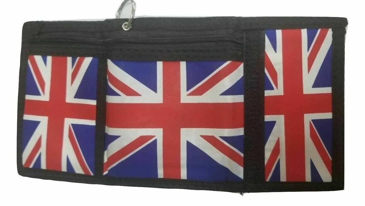 こめ Union Jack Tri Fold Men Wallet with Chain Male Purse Card Money