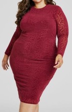 Nina Parker Womens' Red Embossed Long Sleeve Dress Plus Size 2X