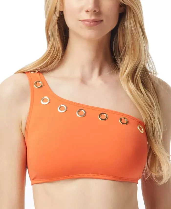 Michael Kors L125402 Womens Orange Grommet One-Shoulder Bikini Top Size  Large