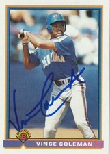 VINCE COLEMAN NEW YORK METS  SIGNED 1991 BOWMAN CARD #471