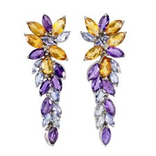 Orecchini In Argento Sterling 925 Marquise Citrino Ametista Tanzanite Gemma