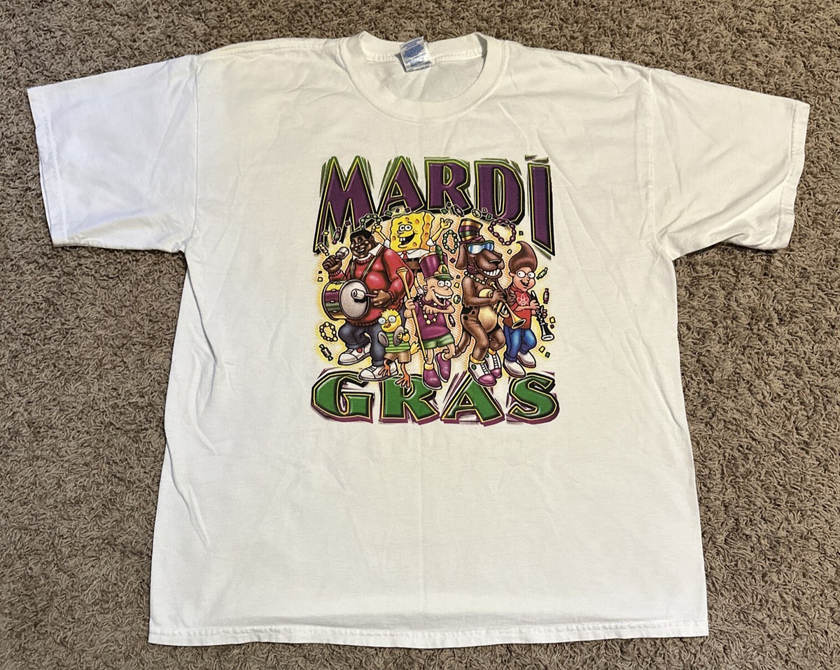 Vintage Mardi Gras Shirt Mens XL Y2K White Graphic Cartoon