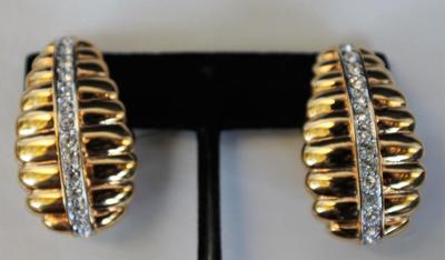 Vintage Signiert NOLAN MILLER Strass Verzierte Oval Form Clip-Ohrringe