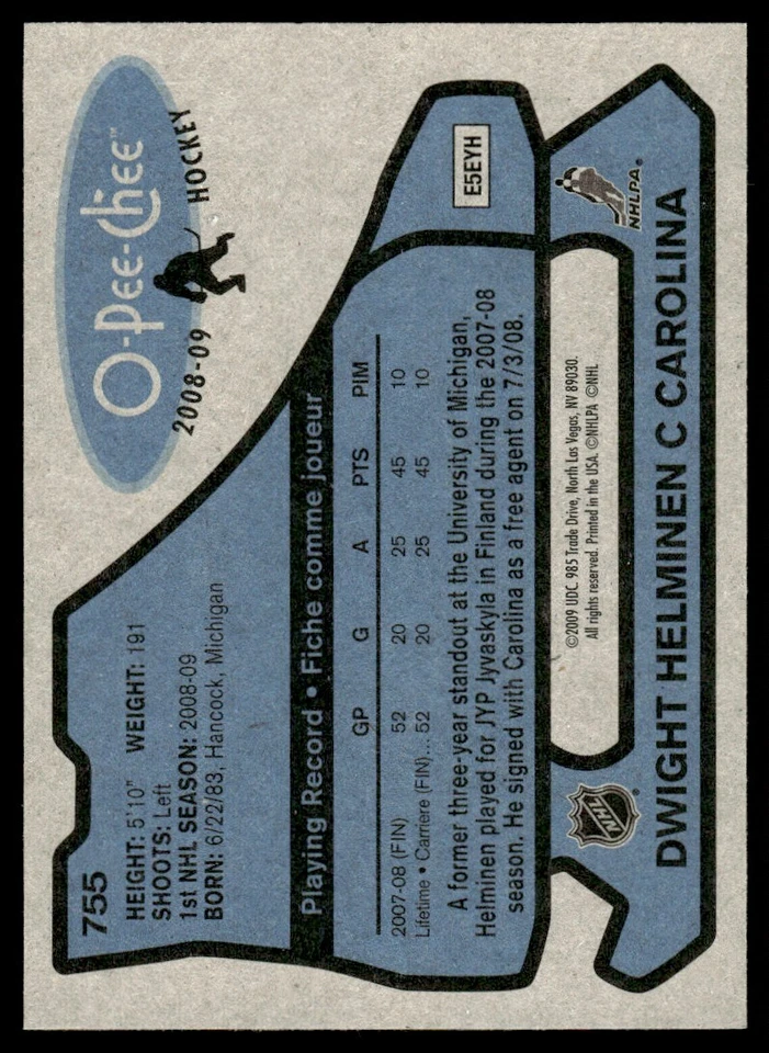 2008-09 O-Pee-Chee 1979-80 Retro Dwight Helminen Rookie Carolina Hurricanes #755 - Image 2 of 2