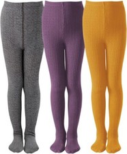 EPEIUS Baby Girl Tights Thick Cable Knit 2-4T, Yellow Darkgrey Violet,3 Pk