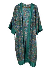Vintage Victorias Secret Robe Womens M/L Green Floral Satin Kimono Sleep