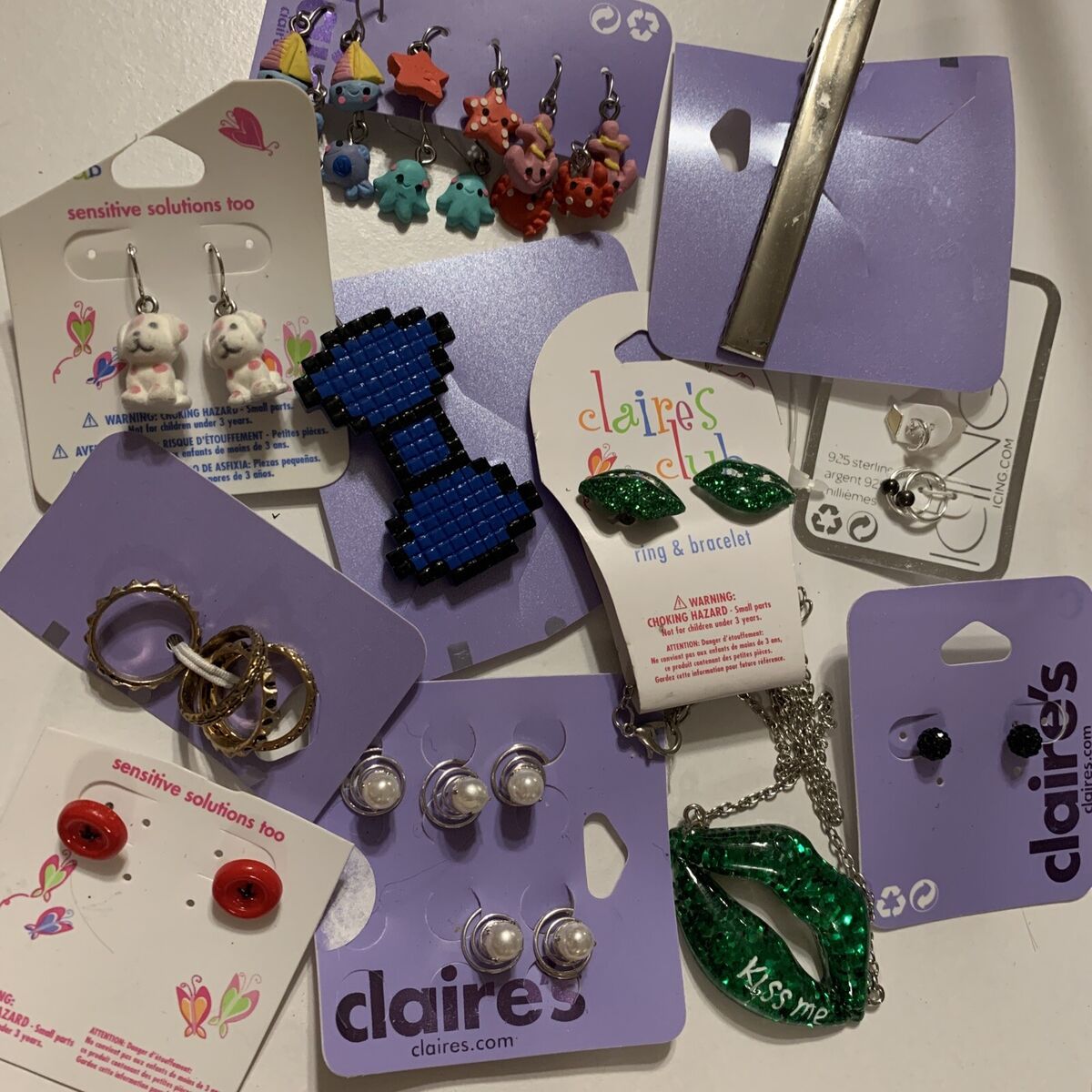 Lot of Girls Claire's Earrings Hair Clips Necklace Rings Dog
