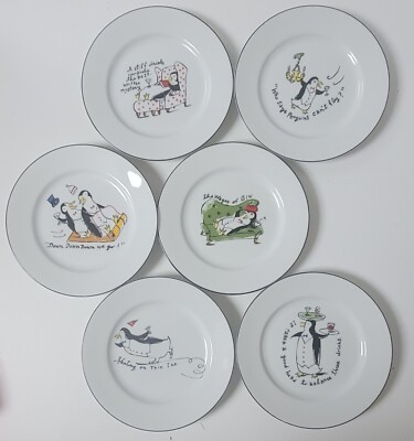 Pottery Barn Penguin Winter Season Cocktail 7.75  Plates Lot of 6