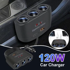 3 Way USB Car Charger 12V Power Adapter Plug,Cigarette Lighter Socket Splitter