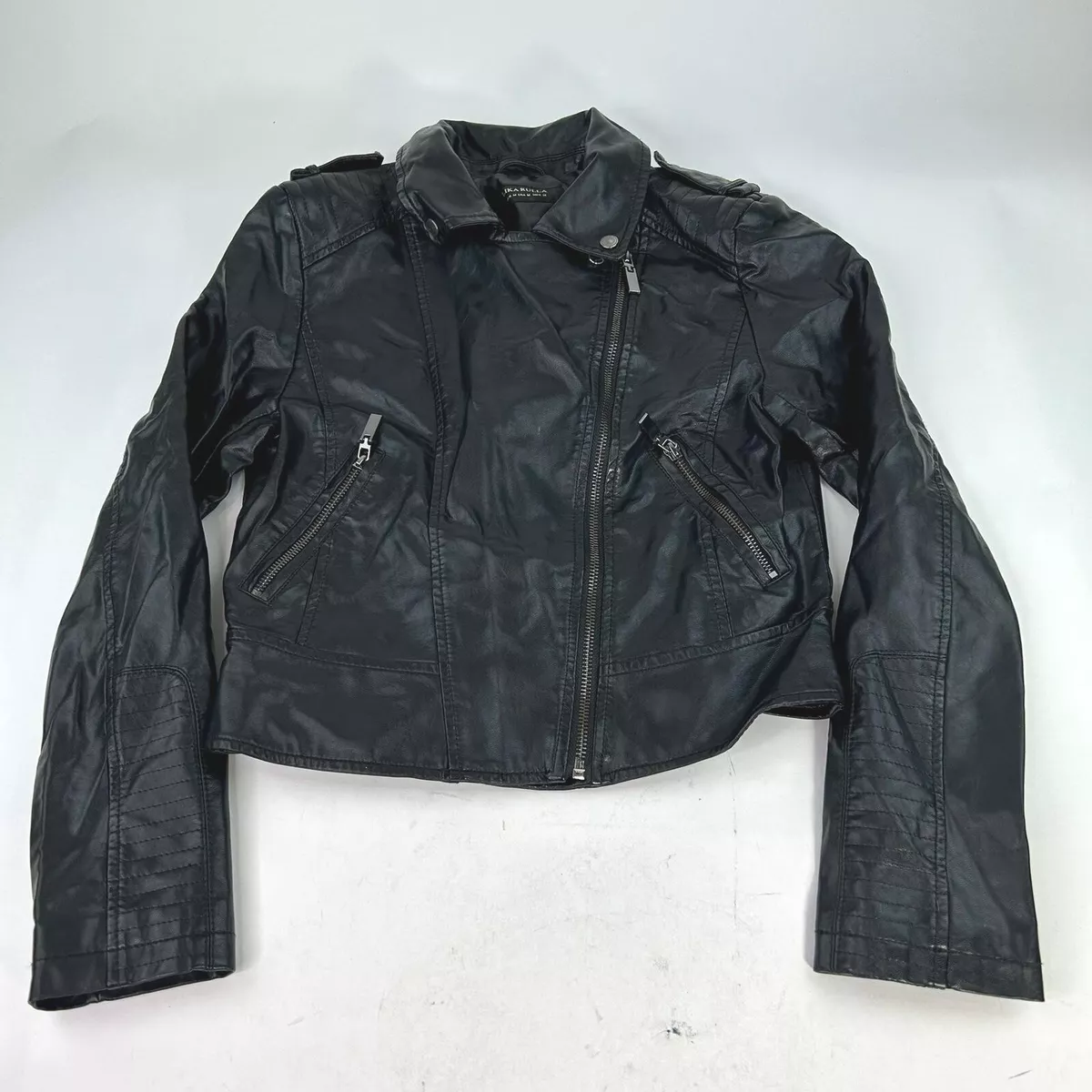 Lika Rulla Women s Black Faux Leather Jacket Size Medium Long Sleeve Motorcycle