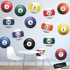 Realistic Color Billiard Balls Wall Decal Sticker for Game Room #6089