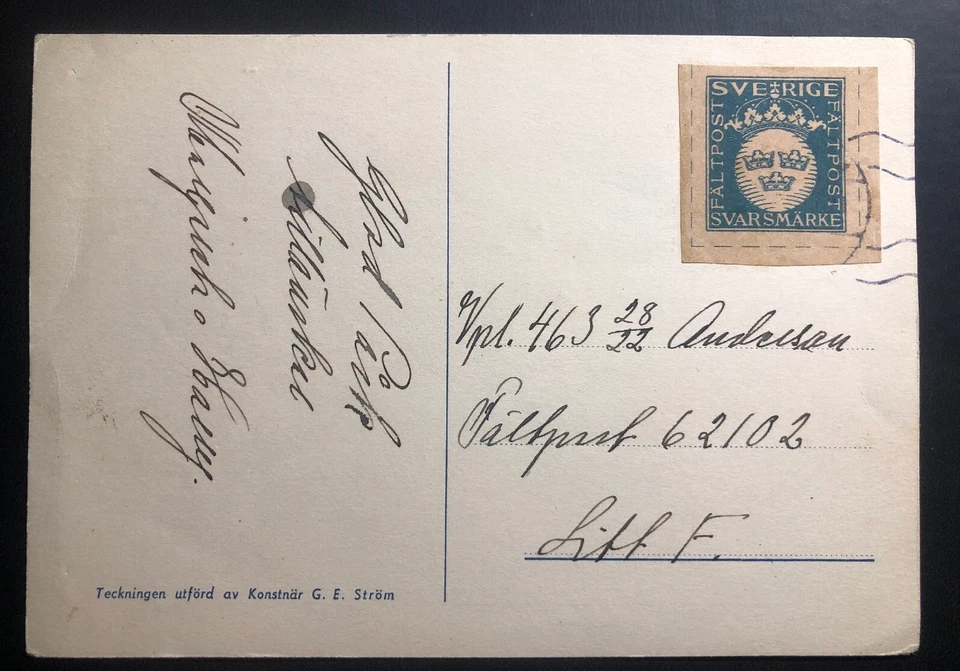 1940s Sweden Picture Postcard Cover Faltpost Military Stamp Label Neutral Guard - Image 2 of 2