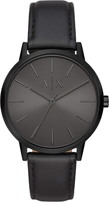 Armani Exchange schwarzes Leder Herren AX2705 Cayde Quarz schwarzes Zifferblatt Analoguhr