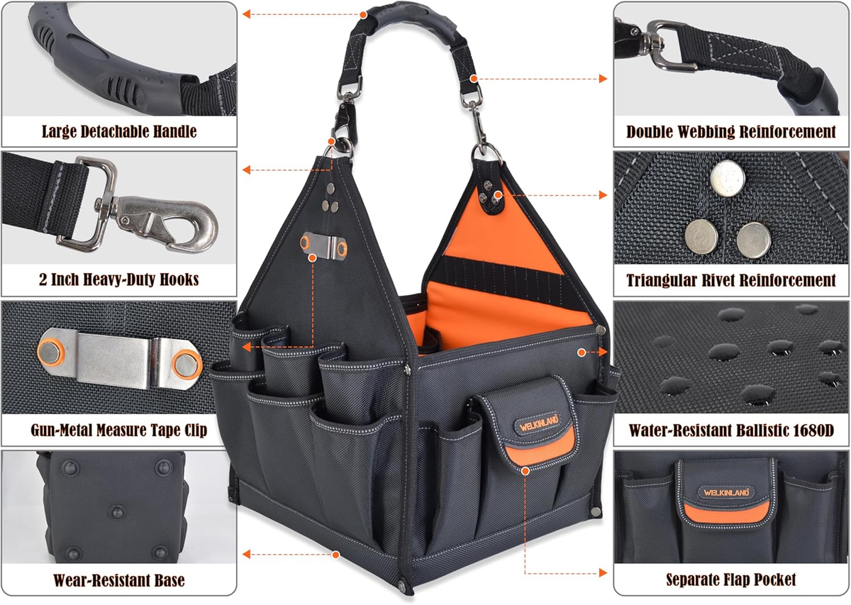 Gardening Tool Tote - Durable Double Handle With 5 Exterior Pockets 7