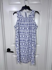 Loft Lined Sleeveless Shift Dress Women’s M White Blue Keyhole Back