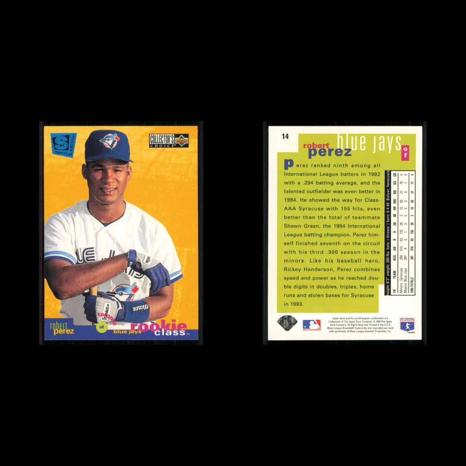 Robert Perez Rookie #14 1995 Collectors Choice SE Toronto Blue Jays Baseball MLB - Image 3 of 3