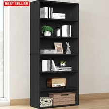 Bookcase 6 Shelf Open Display 63 In Wood Black Storage Organizer Room