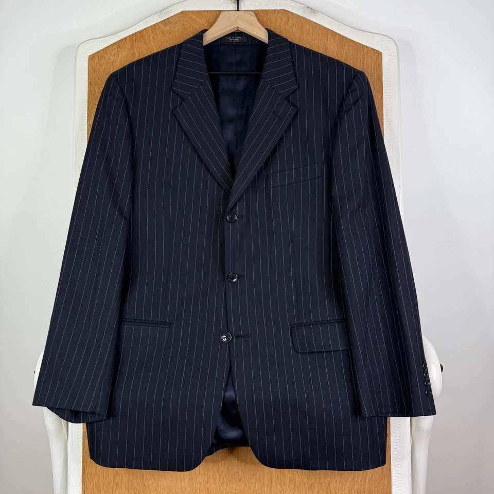 Jones New York Suit Mens 42R Navy Blue 3 Button Chalkline 100% Wool 3 Piece Vest - Image 2 of 4