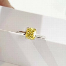 Solitaire Ring 2CT Cushion Cut Lab Created Citrine Engagement Ring 925 Silver