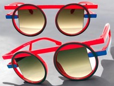 Exaggerated Classic Elegant 90's Modern Retro Style SUNGLASSES Round Red Frame
