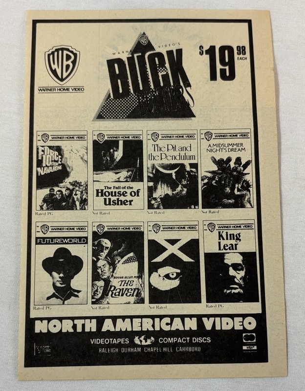 1988 WB VHS ad page~FALL OF THE HOUSE OF USHER, PIT AND THE PENDULUM, THE RAVEN+