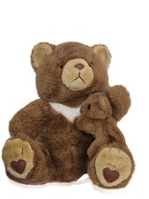 Ancienne Peluche ours marron coeur et son bébé Comexo 30 cm Vintage