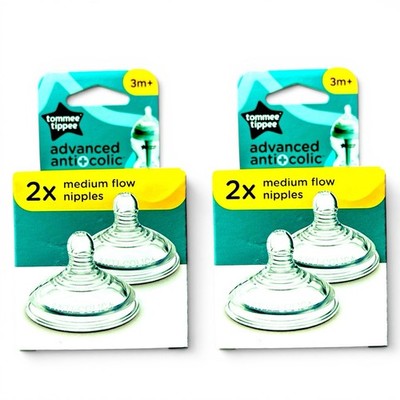 Tommee Tippee Nipples Lot 2 Anti-Colic Medium Flow Nipples 2 Pack 3m+ BPA-Free