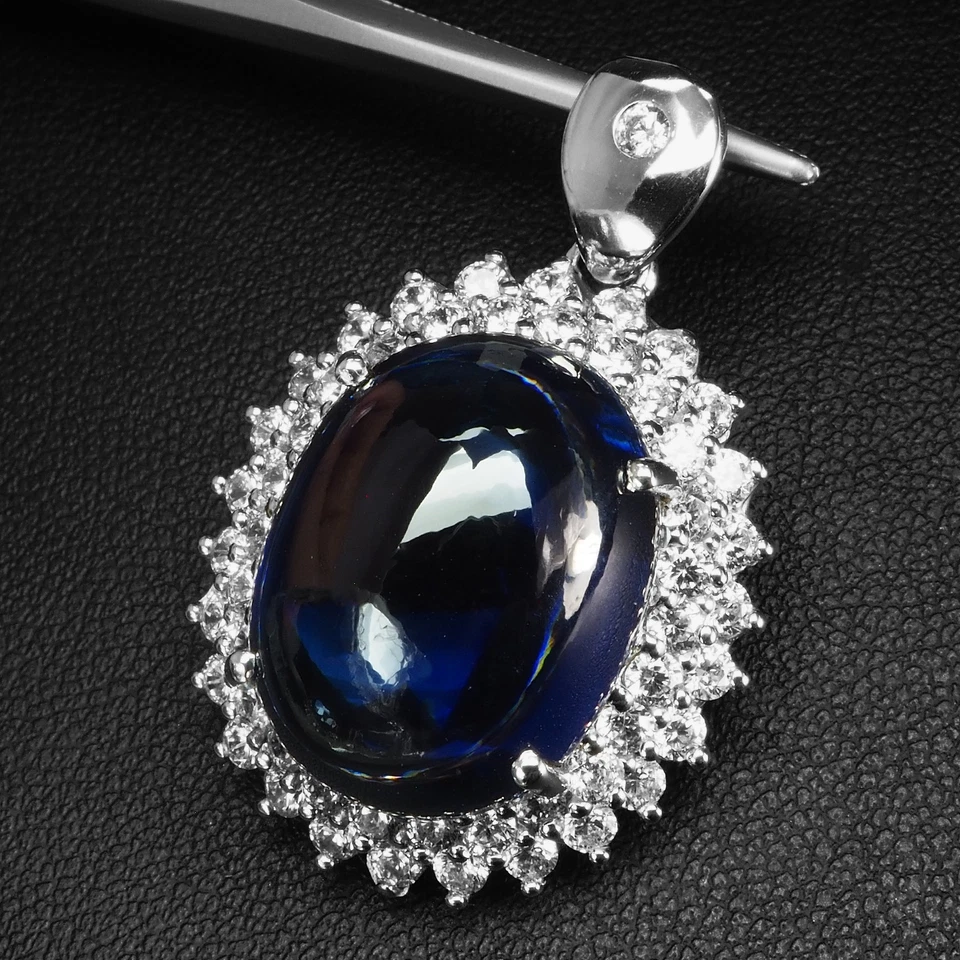 Squisiti ciondoli fatti a mano in argento sterling 925 cabochon zaffiro blu... - Immagine 3 di 4