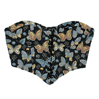 SHEIN Butterfly Corset Top Women's Size XS Lace Up Y2K Graphic Crop Bustier