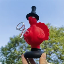 6.7" Red Turkey Water Pipe Silicone Smoking Hand Pipes Hookah Bong W/ Glass Bowl