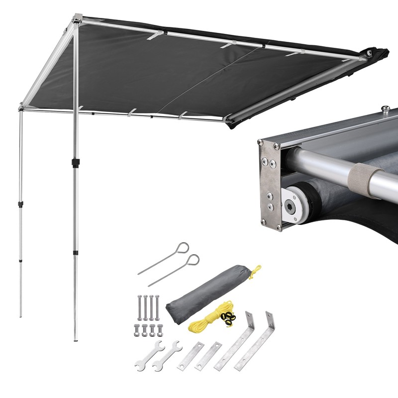 6.6'x8.4' Semi-Automatic Retractable Vehicle Awning with Blackout Coating Gray