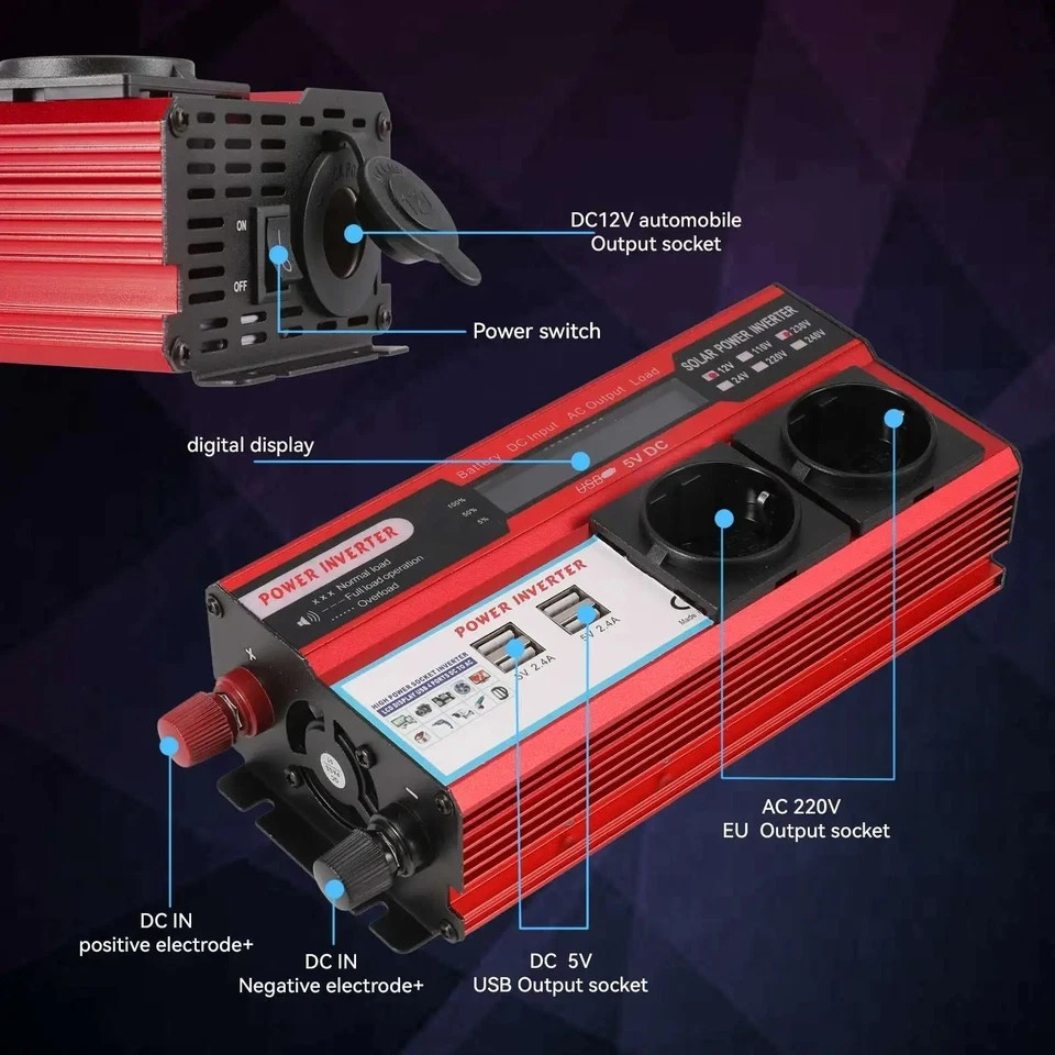 - Senza marca/Generico - - Inverter Onda Sinusoidale 12V 220V 4000w Convertitore di Potenza Trasformatore - Miniatura 6