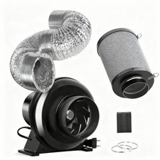 4"195CFM Inline Duct Ventilation Fan Carbon Filter Ducting for Grow Tent Cooling