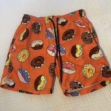 U.S. Surf Club Men's S Orange Donut Print Swim Trunks Drawstring Pockets Lined