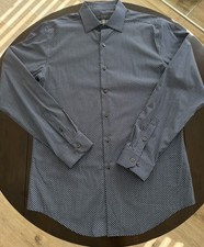 Men s Alfani Slim Fit Blue Geometric Dress Shirt Size Medium 15-15.5