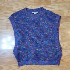 Vtg 80's Toppers Sweater Vest Size Large Knit Sleeveless Purples Blues USA