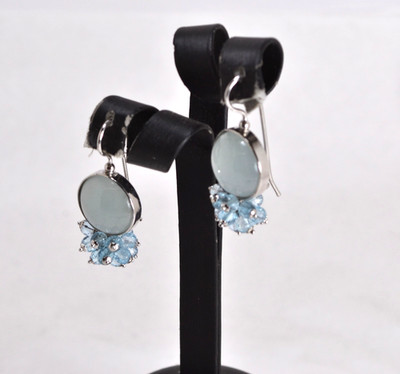 925 Silver Rhodium Plated Aquamarine Blue Topaz Earrings AGHT 01023