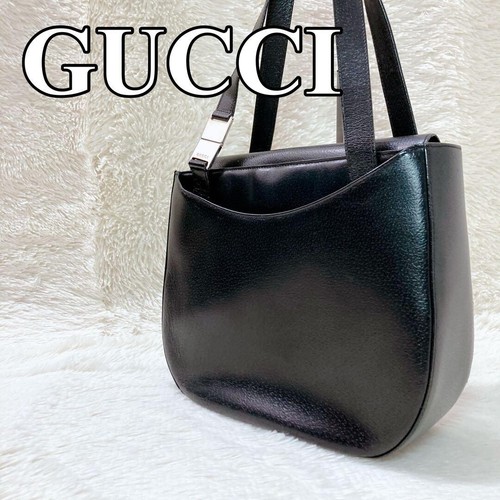 Gucci Black Leather Tote Bag Women Shoulder Business Handbag Inner Zip Pocket