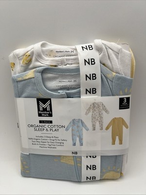 set of 3 organic cotton footed pajamas sleep & play Member's Mark Newborn
