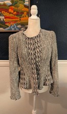 Rebecca Taylor Mixed Tweed Blazer Jacket Black Silver Sz 8 Medium M