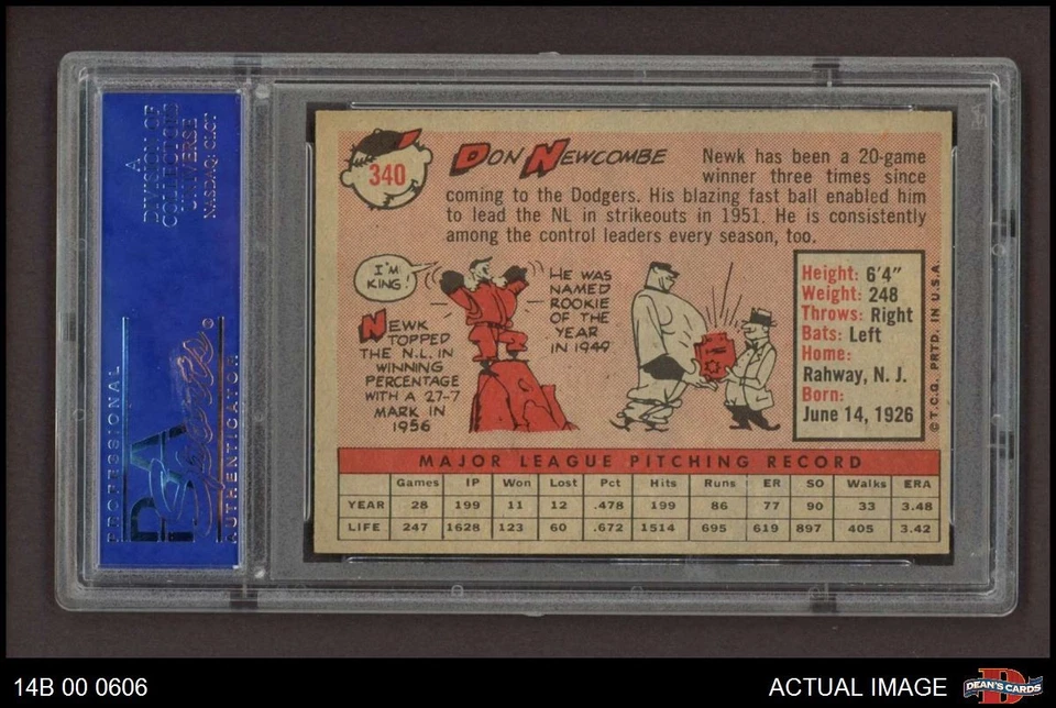 1958 Topps #340 Don Newcombe Dodgers PSA 8 - casi nuevo/como nuevo Foto 2 de 2