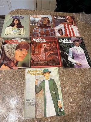 Lot Of 7 Vintage 70s GOLDEN HANDS Vintage Magazine Knitting Crocheting Patterns