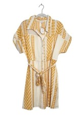 En Crème Embroidered Button Front Mini Shirt Dress in Cream/Orange - Sz S - New