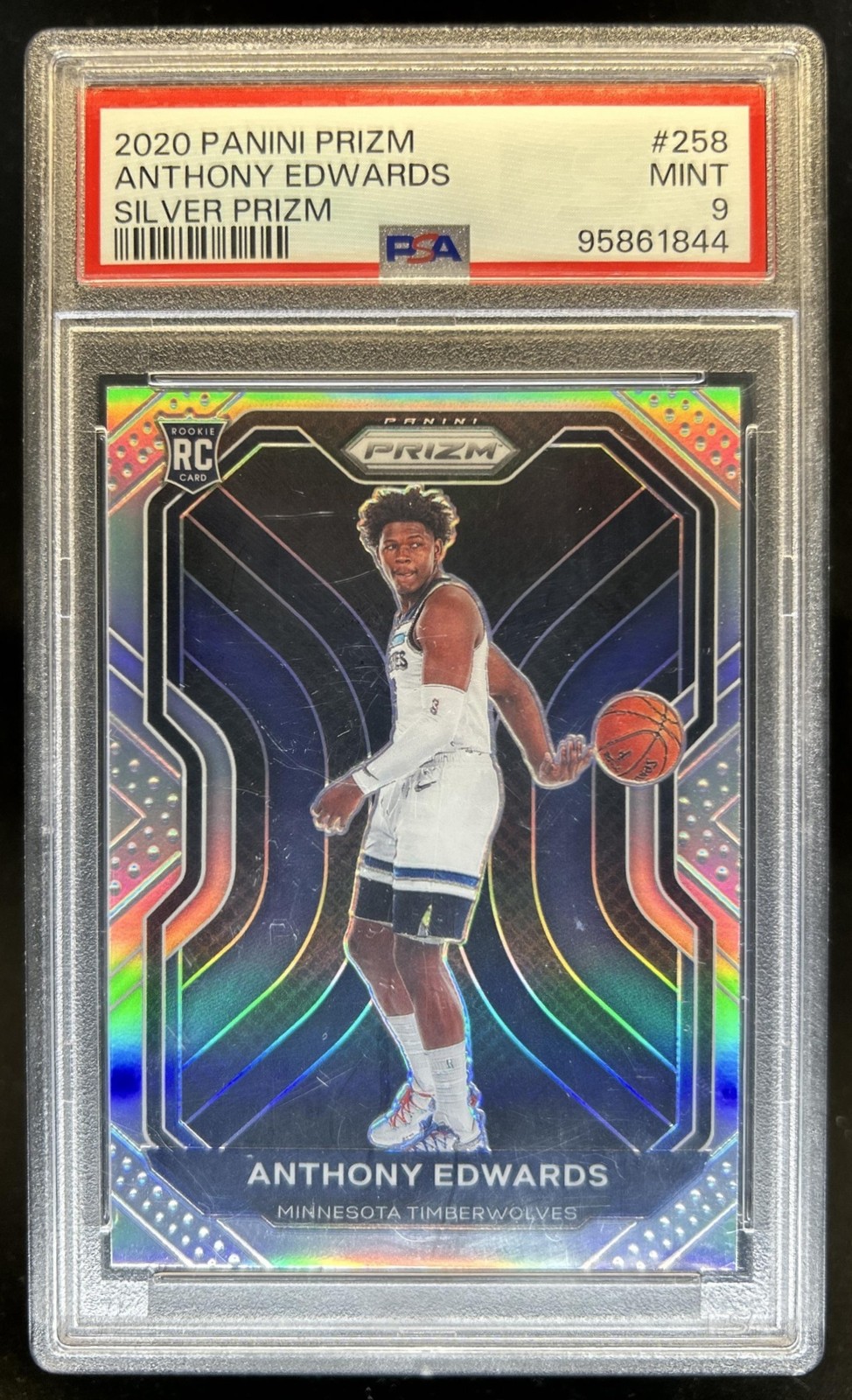 2020-21 Panini Prizm Anthony Edwards RC Silver Prizm #258 Timberwolves PSA 9 view 1