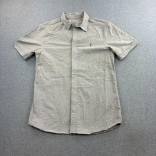 AllSaints Shirt Mens XS Gray Solid Short Sleeve Button Up Slim Fit Casual